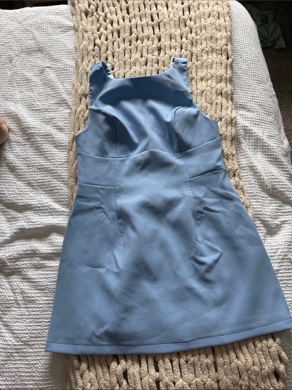 Showpo Sleeveless Light Blue Fit and Flare Boat Neck Mini Dress